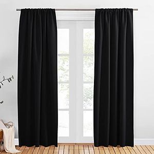 PONY DANCE Blackout Window Curtains - Rod Pocket Window Treatments Curtain Panels/Draperies Room Darkening Noise Reducing Home Fashion, Wide 52 x Long 102, Black, One Pair