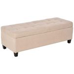 HOMCOM Linen Storage Ottoman, End of Bed Bench, Padded Footrest Seat with Tufting Design, Hinged Lid and Wood Frame 125L x 49W x 41.5H cm Beige