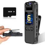 Sixmou Body Camera with Audio and Video Recording, 6 Hours HD 1296P Body Cam with 180° Rotating Lens, Night Vision, 64G B9 Body Worn Camcorder, Compatible with iPhone, Android, MAC and Windows PC