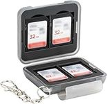 PROfezzion SD Card Holder Water-Resistant Plastic Memory Card Storage Carrying Case for 4 SD SDHC SDXC Cards with Carabiner, micro SD Card Holder SD Card Case Box Wallet Grey