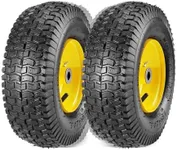 13x5.00-6 Flat Free Lawn Mower Tires with Rim, 3" Centered Hub, 3/4" or 5/8" or 1/2" Bushing, 13x5-6 Turf Tire, 400lbs Capacity, Set of 2