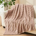 NEWCOSPLAY Super Soft Throw Blanket Taupe Premium Silky Flannel Fleece 3D Checkered Lightweight Bed Blanket All Season Use (Taupe Checkered, Throw(50"x70"))