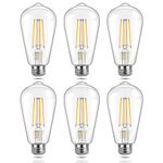 DiCUNO Vintage LED Edison Bulb 60W Equivalent, 2700K Warm White, 6W 800 Lumen, ST64 E26 Base, Antique Decorative Filament Light Bulbs, Clear Glass, Non-Dimmable, Pack of 6