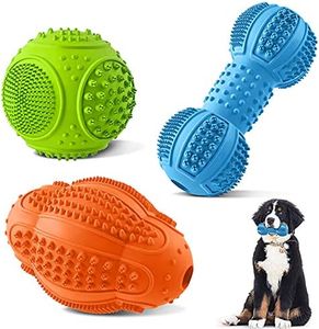 LUKITO Indestructible Dog Toys, Dog Toys Indestructible for Dog Birthday, Dog Chew Toys for Aggressive Chewers, Tough Dog Toys for Medium/Large Dogs, Dog Toys for Boredom with Rubber（3 Pack）