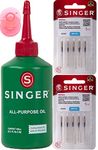 Singer All Purpose Sewing Machine Oil, 3.38-Fluid Ounce, and 10 Counts of Singer Sewing Machine Needles 2020 Red Band Size 14/90 Bundle with Inceler Brand Plastic Bobbin