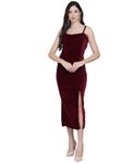 Vaararo Bodycon Party Dress for Women with Flattering Cut | Shiny Velvet Fabric Sleeveless Spaghetti Strap Stylish Casual Outfit Wine X-Large