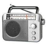 Retekess TR604 Portable Radio FM AM,Battery Radio,Oblique Screen,Easy to Use,Sturdy,Headphone Jack,Large Speaker,Radio for Elderly,Suitable for Gifts(Silver)