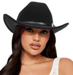 Classic Felt-Western-Cowboy-Cowgirl-Hats for Women-Men Fedora-Jazz-Hat with Belt(Lagre), Black, Large