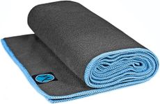 Yoga Towel 24" x 72" by Youphoria Yoga (Gray Towel/Blue Stitching) - Ultra Absorbent, Machine Washable Microfiber, Yoga Mat Length Towels