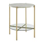 Eden Bridge Designs Modern Round Side Table/ Sofa Table/ Nightstand for Living Room or Bedroom - White Marble & Gold