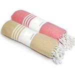 Eden Living Beach/ Bath Lightweight Travel Towel Set of 2 Turkish Towel ( Red & Beige)