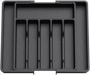 Lifewit Cutlery Drawer Organiser, Expandable Utensil Tray for Kitchen, Adjustable Silverware and Flatware Holder, Compact Plastic Storage for Spoons Forks Knives, Large, Black