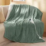 Bedsure Heated Blanket Electric Throw - Soft Ribbed Flannel Electric Blanket, Heating Blanket with 4 Time Settings, 6 Heat Settings, and 3 hrs Timer Auto Shut Off (50x60 inches, Green)