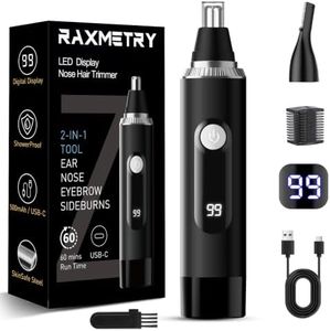 Nose Hair Trimmer for Men and Women,2026 Professional Painless IPX7 Waterproof Eyebrow & Facial Hair Trimmer,USB Rechargeable with LED Display Dual-Edge Blades for Smoother Cutting,BlackSilver