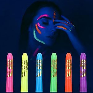 MeiduGaga Neon Face Paint Sticks,Glow Face Body Paint,Glow In The Dark Under UV Black Light for Party Cosplay Halloween(6 Neon Color)