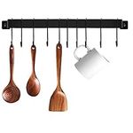 DREAMWENF Kitchen Wall Mounted Hanging Utensil Holder Rack, Wrought Iron Rail Rack with 10 S Hooks for Hanging Kitchen Utensils Set & Cookware,16 inch