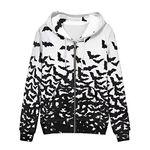 WELLFLYHOM Women Y2K Hoodie Zip Up Sweatshirt Vintage Jackets Hooded Cardigan, Halloween Bats, Large