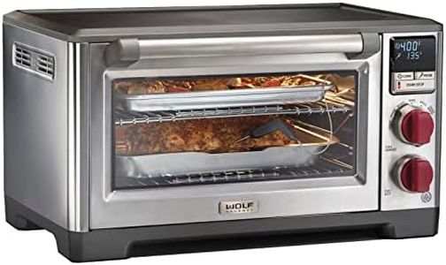 Wolf Gourmet Elite Digital Countertop Convection Toaster Oven with Temperature Probe and 7 Cooking Modes, Stainless Steel, Red Knobs (WGCO150S-C)
