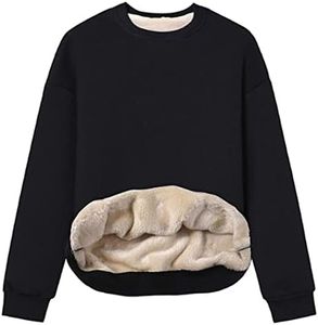 Women's Loose Fleece Pullover Sherpa Lined Crewneck Sweatshirt (02 Black, Large)