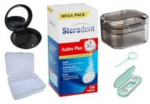 Retainer Mega Pack – 136 Tablets Cleaning Kit with Bath & Travel Cases – Odor-Free Dental Fresh Brite Cleaner for Dentures, Aligners, Invisalign & Mouthguards – Eliminates 99.9% of Bacteria, Cleansers
