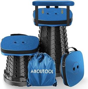 aboutool Folding Camping Stool, Square Collapsible Portable Stool,Collapsible Stool with Elastic Seat Cushion& Adjustable Nylon Bag, Sturdy Lightweight Telescoping Foldable Stool,Max Load 485lb (blue)