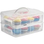 VonShef Cupcake Carrier with Handle, Two Tier Stackable Cup Cake Box, 24 Muffin Cake Carrier with Airtight Snap Lid, Clear Plastic Baked Goods Container