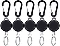 Selizo 5 Pcs Retractable Keychain Retractable Badge Holder Reel Clip ID Badge Holder with Steel Wire Rope, Black