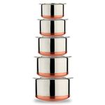 LIMETRO STEEL Set of 5 Gas Compatible Copper Base Steel Tope Set with Lid (5 Pieces, 1 Liter, 1.5 Liter, 2 Liter, 2.5 Liter, 3 Liter) Cookware Set, Stainless Steel…