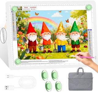 KOBAIBAN A3 Magnetic Light Pad with Bag, Rechargeable Diamond Art Light Board with Side Physical Buttons, 3 Color Light Modes Super Bright Light Table Light Box for Tracing, Drawing, Sketching (White)