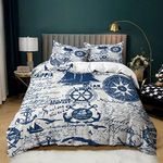 AILONEN Anchor Duvet Cover Queen Size,Nautical Theme Bedding Set for Boys Girls Kids,Sea World Ocean Comforter Cover Bedroom Decor with 17 Pillow Shams,Zipper