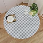 NLMUVW Round Fitted Vinyl Tablecloth with Elastic Edge 100% Waterproof Oil Proof PVC Table Cloth Wipe Clean Table Cover for Indoor and Outdoor, Grey Check, 40" - 44"