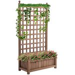 Outsunny Raised Garden Bed with Trellis for Climbing Vines, Wood Planter Box for Garden, Free Standing Flower Bed, Indoor Outdoor Display Rack, 25.2" x 11" x 47.2", Brown