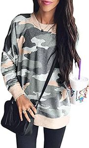 ECOWISH Women Side Split Sweatshirt: Fall Crewneck Long Sleeve Oversized Camo Shirts Casual Camouflage Print Pullover Tops 233 Army Green M