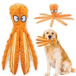 Acehome Squeaky Dog Interactive Play Toy,No Stuffing Octopus Dog Chew Toy with Crinkle Paper for Medium and Large Dog Playing (Orange)