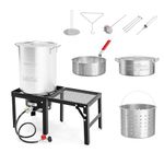 ROVSUN 30QT Turkey Fryer & 10QT Fish Fryer Kit w/ 55,000BTU Propane Stove, Aluminum Outdoor Deep Fryer & Seafood Boiler Steamer w/Baskets, Thermometer, Marinade Injector, Turkey Rack & Rack Lifter