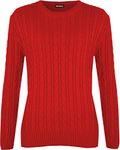 WearAll Women's Cable Knit Long Sleeve Top Ladies Jumper Sweater - Red - 16-18