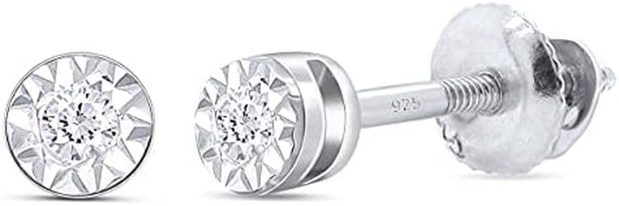 Round Cut Natural White Diamond Stud Earrings in 14k White Gold Over Sterling Silver (0.02 cttw)