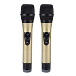 Wireless Handheld Microphone, 1-to-2 Universal VHF Wireless Dynamic Karaoke Microphone with Receiver for Voice Amplifier, PA System, Church(Gold)