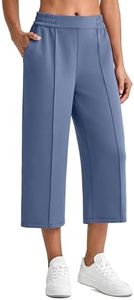 G4Free Travel Pants Women Wide Leg Capis with Pockets High Waist Elastic Straight Leg Casual Lounge Pants for Daily Life(Denim Blue,S,Regular)