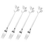 Turbokey Fruit Forks Cocktail Sticks Set of 4, Stainless Steel Mini Salad Forks Appetizer Cake Dessert Forks Party Supplies (4.7 Inches) (4 Forks-Silver)