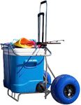 Folding Beach Cart with Balloon Wheels, Rolling Cooler Dolly with Big 13 Inch Large Sand and Beach Tires (White)