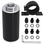 50mm Inline Fuel Filter 100 Micron with Aluminum Mounting Bracket, 6AN 8AN 10AN Fuel/Gas/Petrol Filter Adapter Fittings Universal Cleanable Black