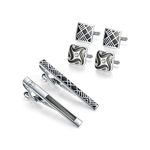 UJOY Jewelry Classic Shirt Cufflinks and Tie Clips Set for Men Business Wedding Enamel Black