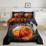 Basketball Comforter for Boys Kids,Hippie Graffiti Comforter Set Queen Size Home Decor,Soft Watercolor Ball Games Bedding Set,Sports Gaming Teens Bedroom Down Duvet,1 Comforter with 2 Pillowcases