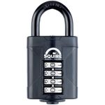 Squire Heavy Duty Padlock (CP50BLACK) - Toughest Steel Shackle - 4 Wheel 50mm Wide Combination Padlock (Black) - Alloy Steel for Corrosion Resistance - Weatherproof Lock for Home, School & Garage