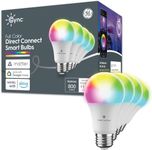 GE Cync Full Colour Direct Connect Smart Bulb A19, 60W Replacement, Bluetooth/Matter/WiFi Enabled, Works with Alexa, Google Assistant Without Hub, Pack of 4