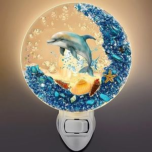 Hortsun Plug in Seashell Night Light Ocean Sea Animal Decorative Night Light Plug in Beach Nightlight Vintage Ocean Night Lamps for Adult for Home Bedroom Living Room Bathroom Wall(Dolphin)