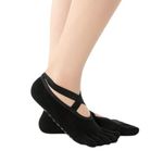 Judee Non-Slip Yoga Socks with grips, Anti Bacterial Anti-Skid Yoga Pilates Dance Ballet Cotton Walking & Bikram Fitness Socks Open Toe Socks (Black)