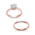 Silverline Jewelry Stainless Steel 2mm Wedding Band & Solitaire Cubic Zirconia Engagement Ring Set, Rose Tone Size 9