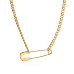 Safety Pin Necklace Charm Necklace for Women Paperclip Chain Necklace Crystal Cuban Link Chain Necklace Trendy Stuff